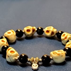 Skull gem bracelet with ss sterling mens / uni